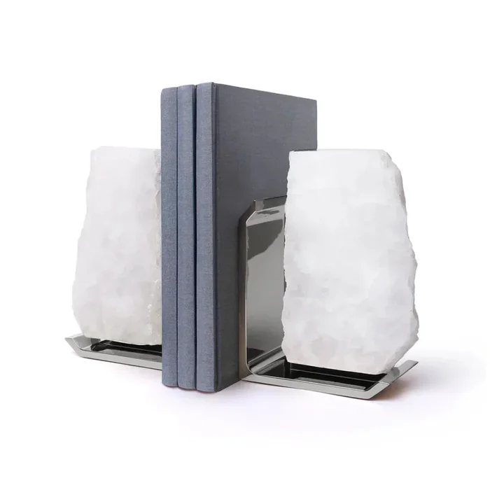 Fim Bookends, Crystal Quartz & Silver, Set of 2