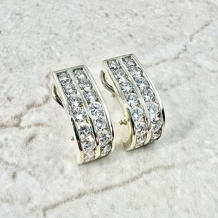 Fine 14 Karat Yellow Gold 2.75 Carats Diamond Huggie Earrings