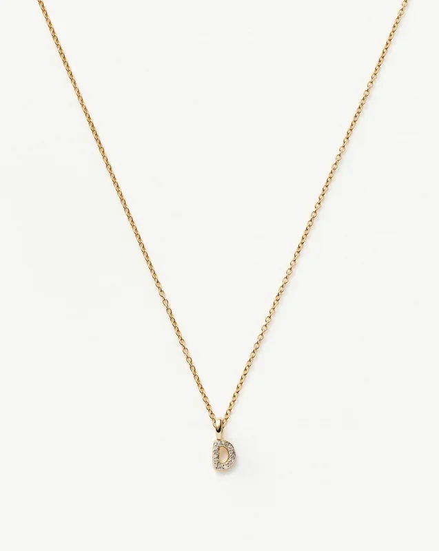 Fine Diamond Initial Mini Pendant Necklace – D | 14ct Solid Yellow Gold Plated/Diamond