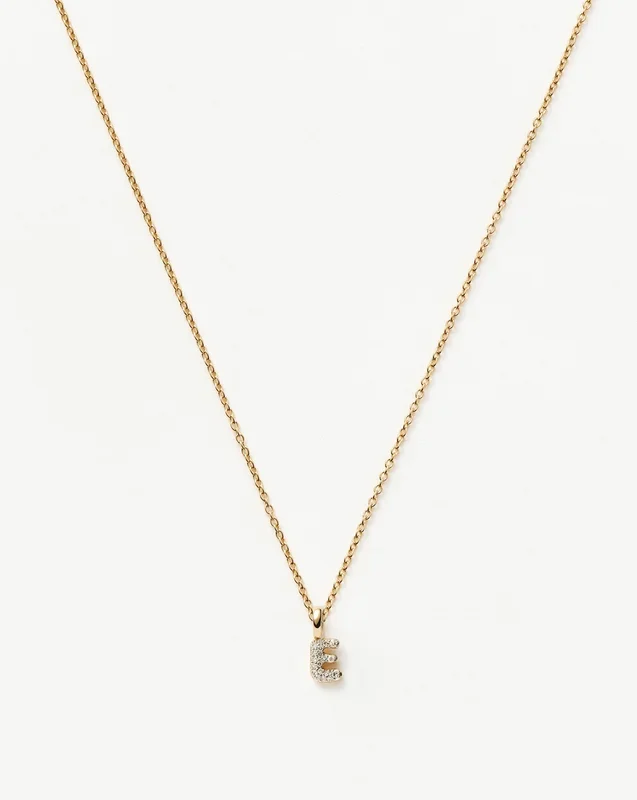 Fine Diamond Initial Mini Pendant Necklace – E | 14ct Solid Yellow Gold Plated/Diamond