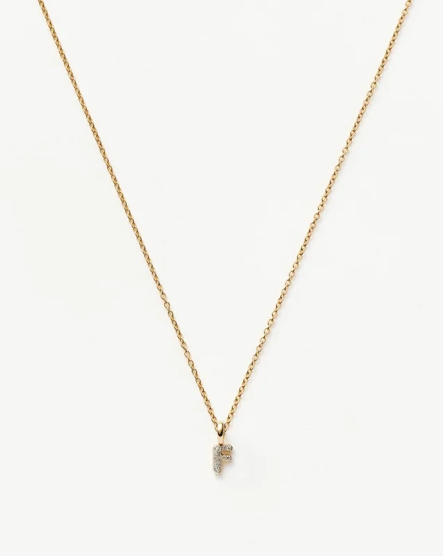 Fine Diamond Initial Mini Pendant Necklace – F | 14k Solid Yellow Gold Plated/Diamond