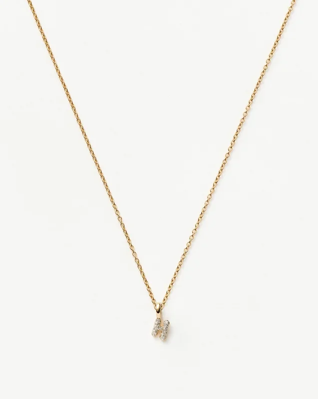 Fine Diamond Initial Mini Pendant Necklace – H | 14ct Solid Yellow Gold Plated/Diamond