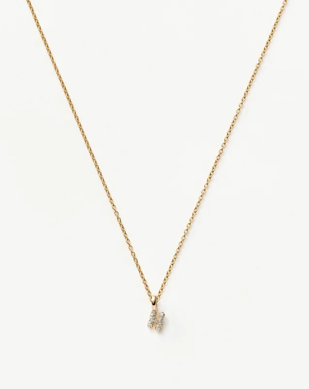 Fine Diamond Initial Mini Pendant Necklace – H | 14k Solid Yellow Gold Plated/Diamond