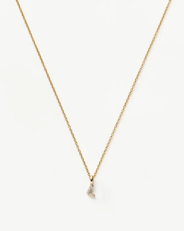 Fine Diamond Initial Mini Pendant Necklace – L | 14k Solid Yellow Gold Plated/Diamond