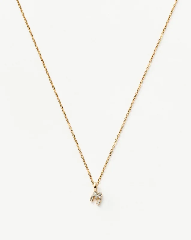 Fine Diamond Initial Mini Pendant Necklace – M | 14k Solid Yellow Gold Plated/Diamond
