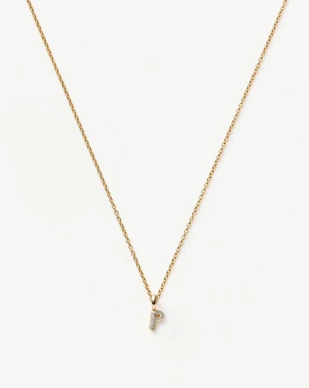 Fine Diamond Initial Mini Pendant Necklace – P | 14k Solid Yellow Gold Plated/Diamond