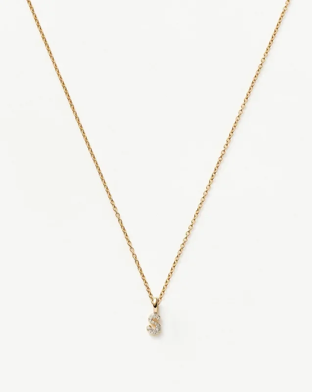 Fine Diamond Initial Mini Pendant Necklace – S | 14k Solid Yellow Gold Plated/Diamond