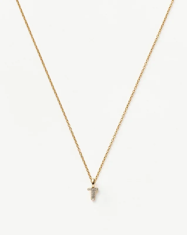 Fine Diamond Initial Mini Pendant Necklace – T | 14ct Solid Yellow Gold Plated/Diamond