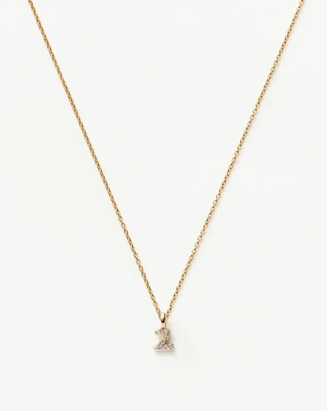 Fine Diamond Initial Mini Pendant Necklace – Z | 14ct Solid Yellow Gold Plated/Diamond