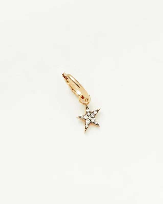 Fine Diamond Single Star Charm Hoop Earring | 14ct Solid Gold/Diamond
