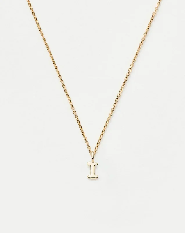 Fine Initial Mini Pendant Necklace – I | 14k Solid Gold