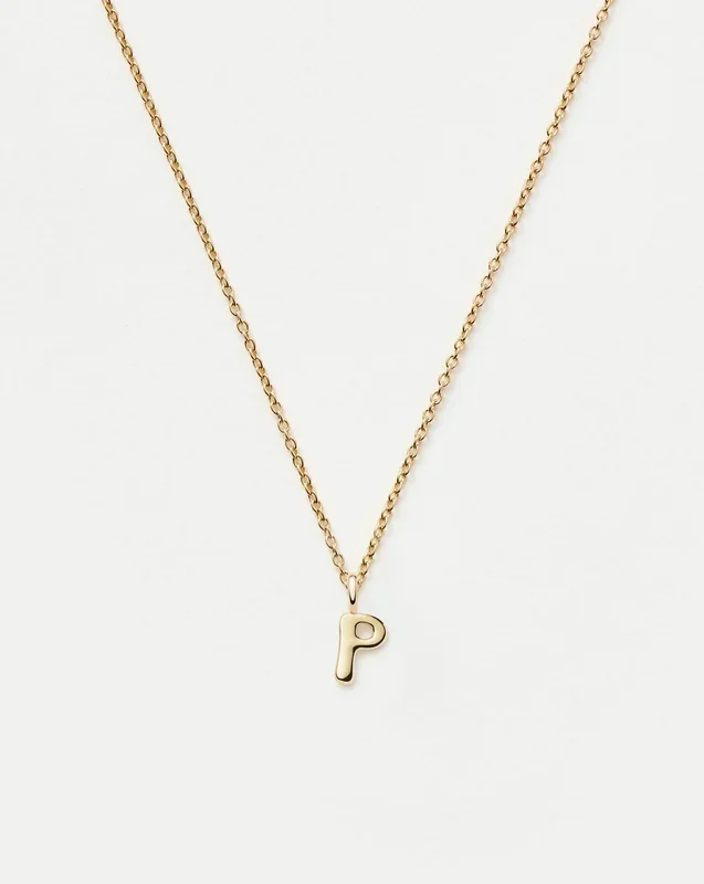 Fine Initial Mini Pendant Necklace – P | 14k Solid Gold