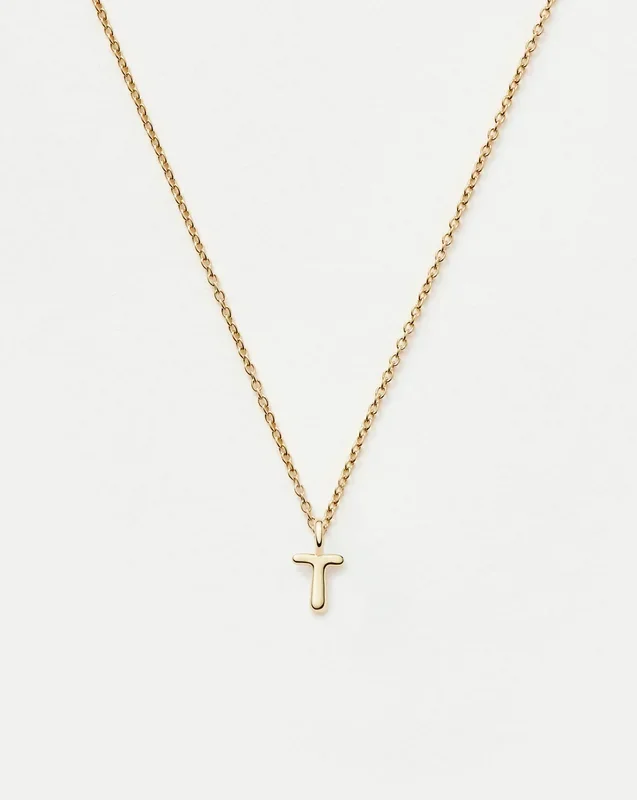 Fine Initial Mini Pendant Necklace – T | 14k Solid Gold