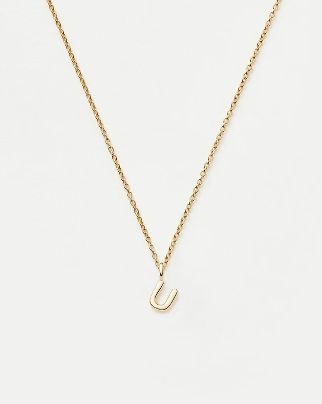 Fine Initial Mini Pendant Necklace – U | 14k Solid Gold