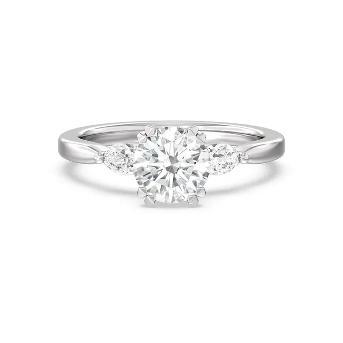 Fine Line Marquise Three Stone Engagement Ring