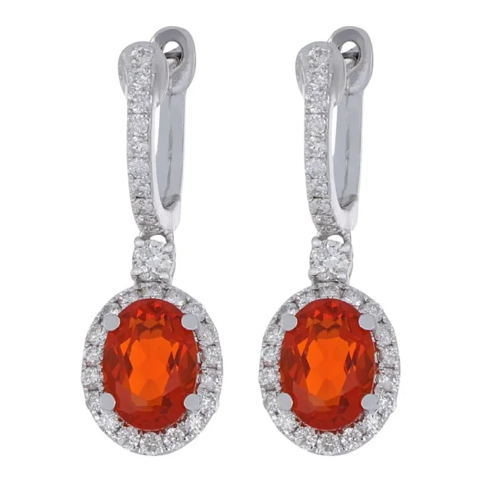 Fire Opal Earrings (Fire Opal 1.2 cts. White Diamond 0.2 cts.)