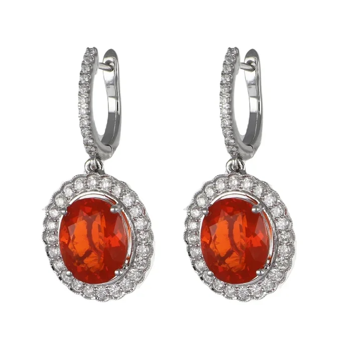 Fire Opal Earrings (Fire Opal 4.24 cts. White Diamond 0.8 cts.)
