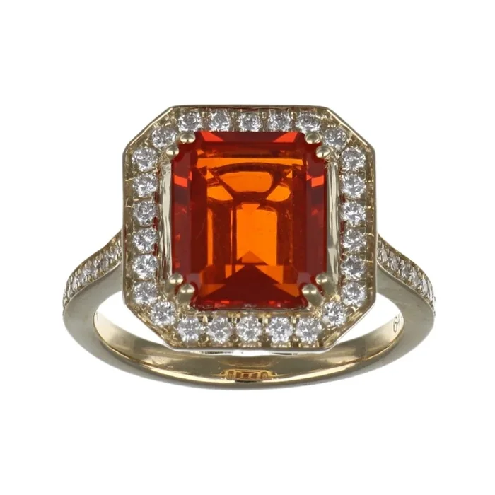 Fire Opal Ring (Fire Opal 2.24 cts. White Diamond 0.46 cts.)