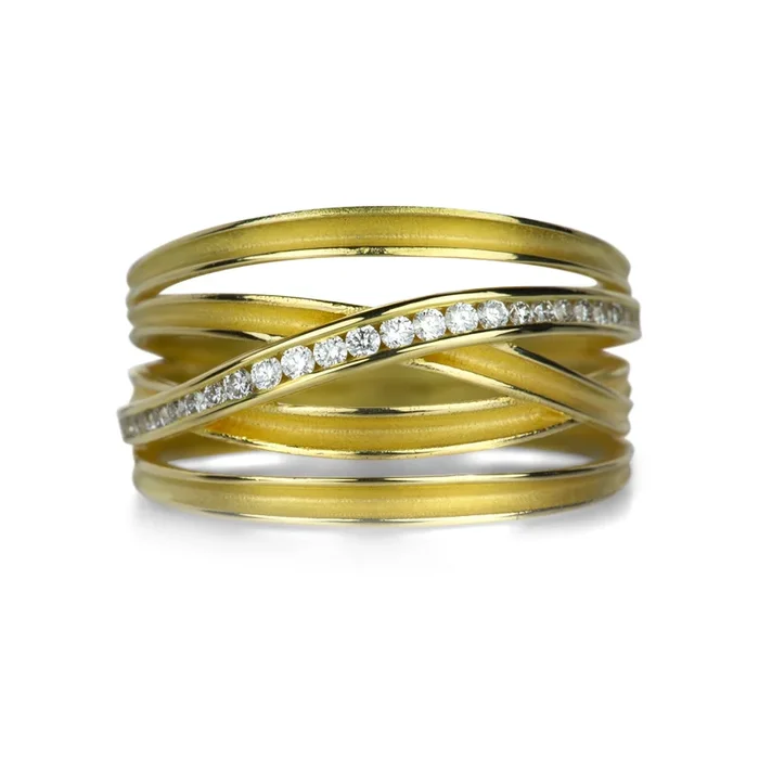 Five Ribbon Ring with Channel Set Diamonds