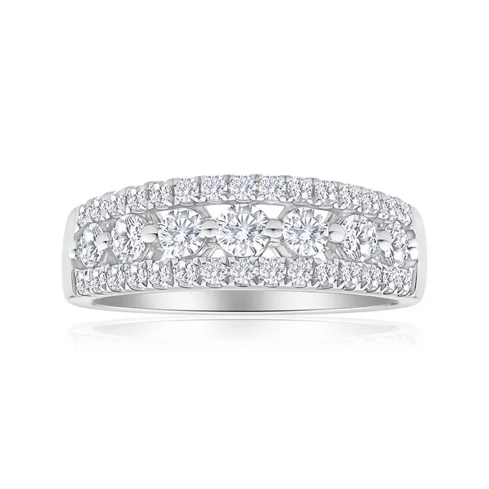 Flawless Cut 18ct White Gold Diamond Ring With 7 Centre Diamonds (TW=1CT)