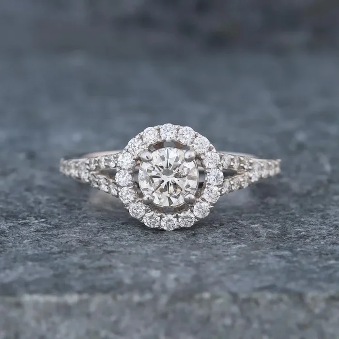 Floating Halo Round Diamond Engagement Ring (1.04 cttw) in 14k White Gold