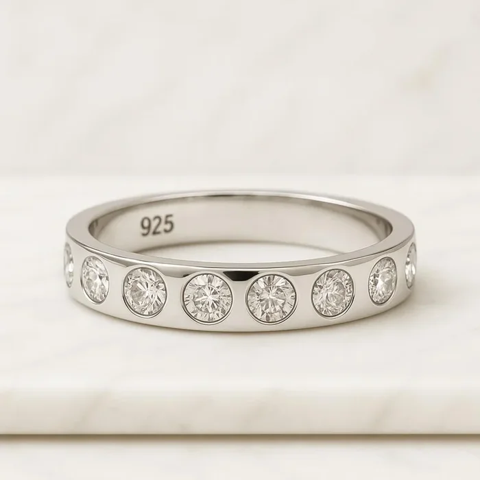 Flush Set Moissanite Round Diamond Wedding Band