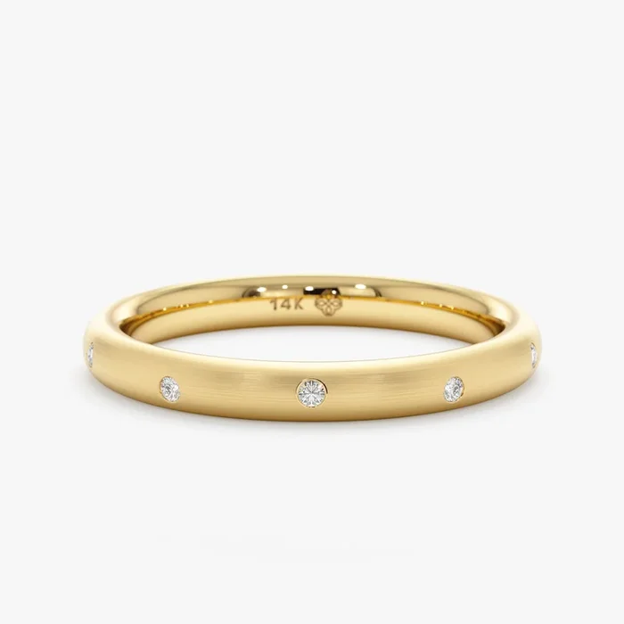 Flush Set Textured Gold Diamond Ring, Raven