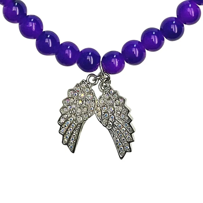 Fly Home Angel Wing Beaded Necklace (Silvertone/Purple)
