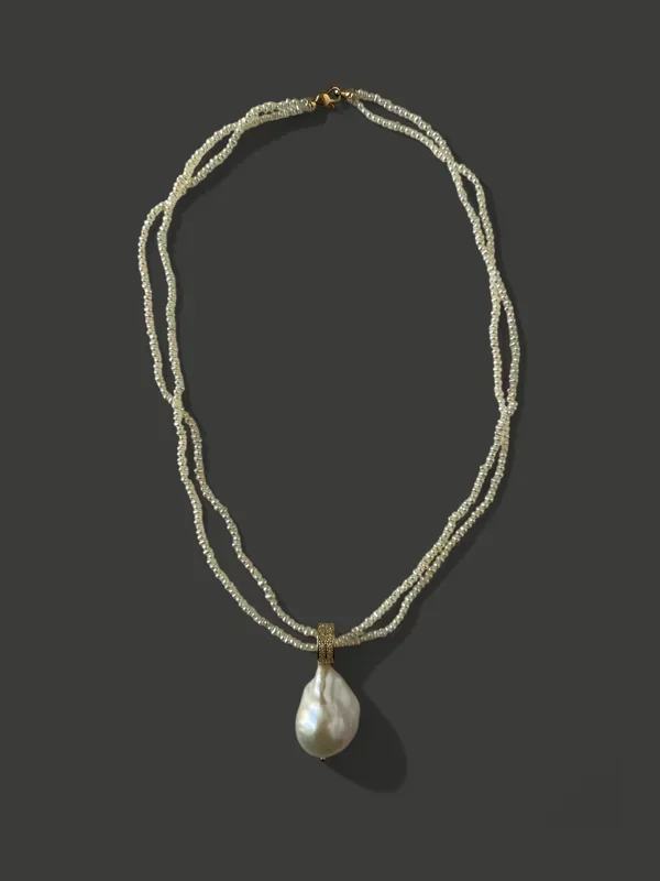 FN41 Multi Strand Dancing Pearl And White Baroque Pearl and Diamond Necklace
