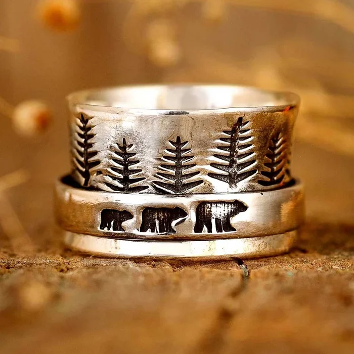 Forest Mama Bär Fidget Ring Sterling Silber