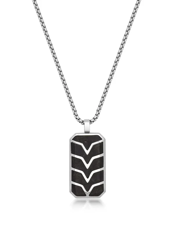 Forged Carbon Fiber Dog Tag with Silver Chevron Detail