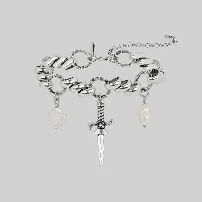 FORTUNE. Dagger & Pearl Charm Bracelet – Silver