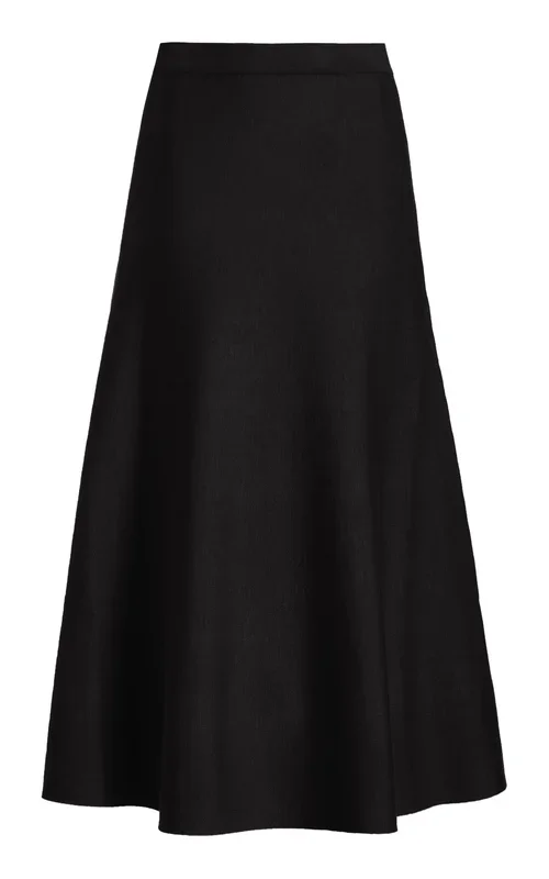 Freddie Knit Midi Skirt in Black Merino Wool Cashmere