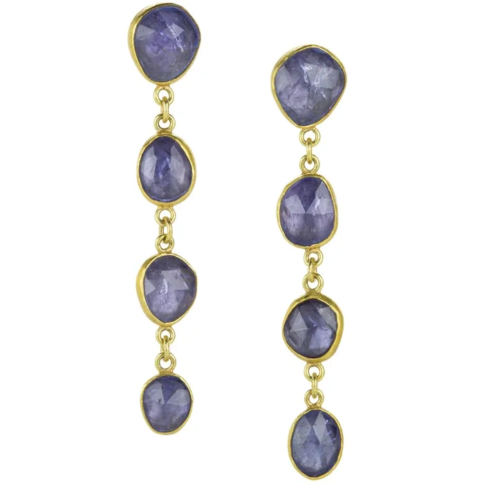 Freeform Tanzanite Chain Drop Earrings