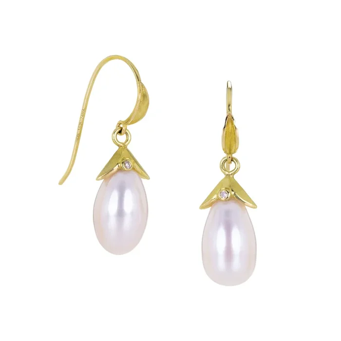 Freshwater Pearl with Leaf Top Drop Earrings