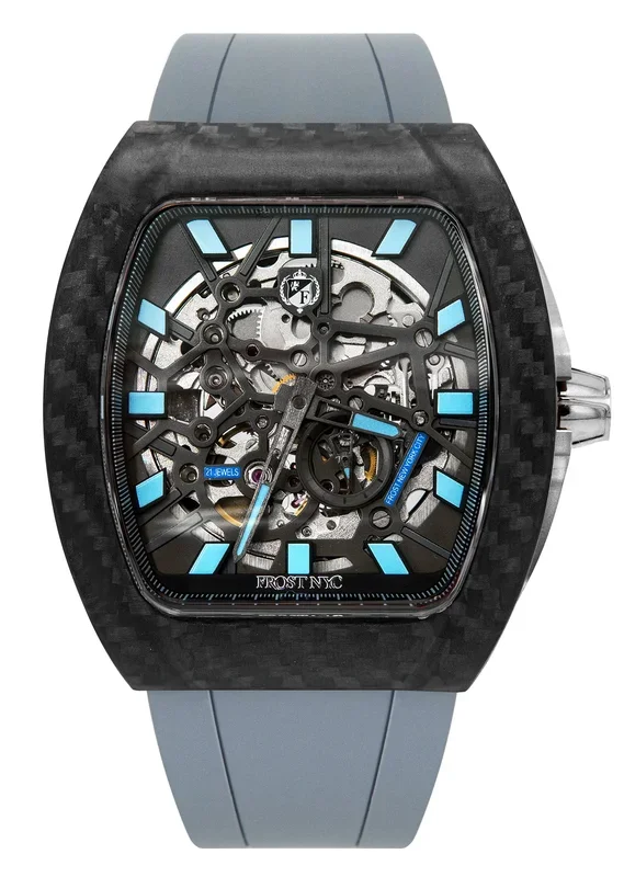 Frost NYC Mens Watch – Automatic Skeleton Carbon Fiber Sport Watch | FRST-01-CFS | Gray