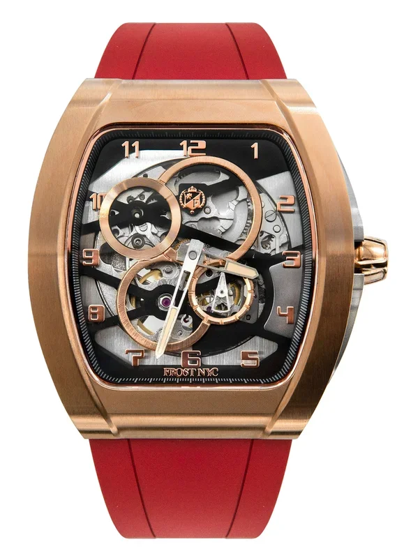Frost NYC Mens Watch – Automatic Skeleton Rose Sport Watch | FRST-01-RC | Red