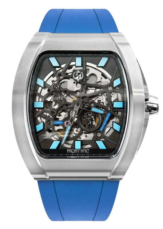 Frost NYC Mens Watch – Automatic Skeleton Stainless Steel Sport Watch | FRST-01-SS | Blue