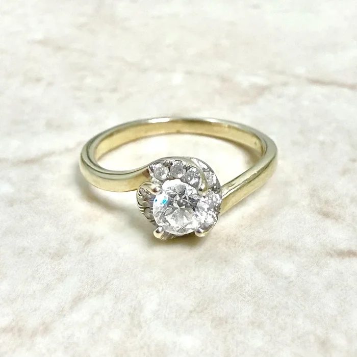复古14K黄金0.42克拉天然钻石光环订婚戒指