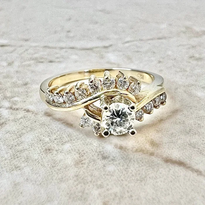 复古14K黄金0.50克拉钻石订婚戒指