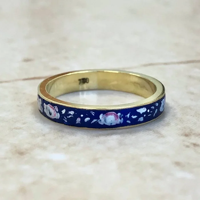 复古18K黄金珐琅结婚戒指