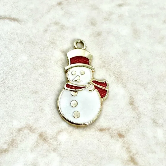 复古纯14K黄金珐琅雪人吊坠