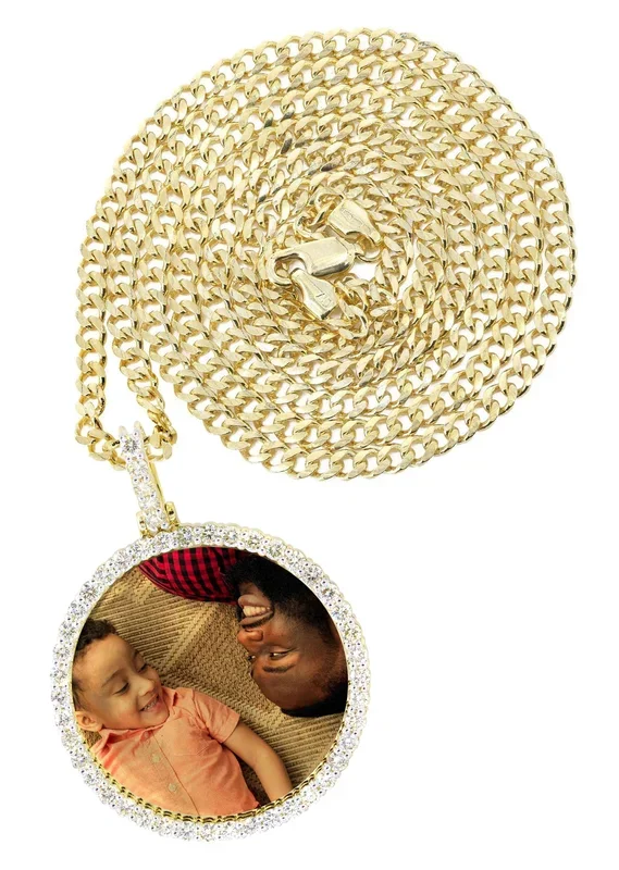 Full Diamond 10K Yellow Gold Large Round Picture Pendant Necklace | 2.67 Carats | Appx. 22 Grams