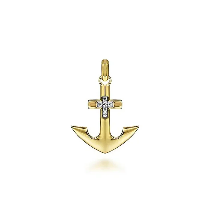 Gabriel 14K Diamond Cross Anchor Pendant