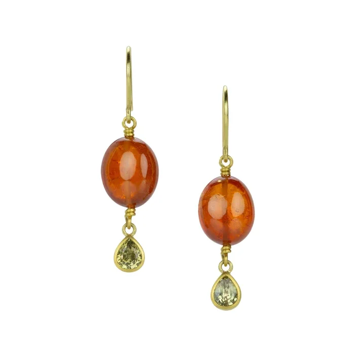 Garnet and Brown Sapphire Bead Bezel Earrings