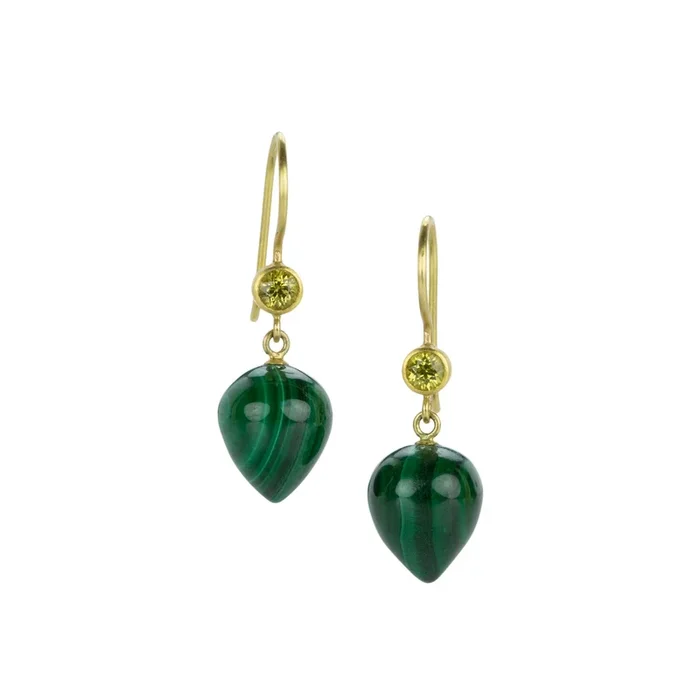 Garnet and Malachite Apple & Eve Drop Earrings
