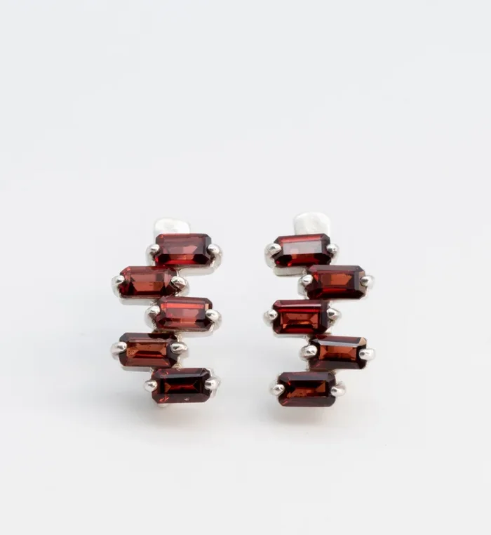 Garnet Baguette Earrings in Silver