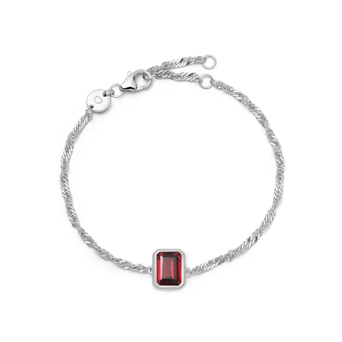 Garnet January Birthstone Charm Bracelet Sterling Silver