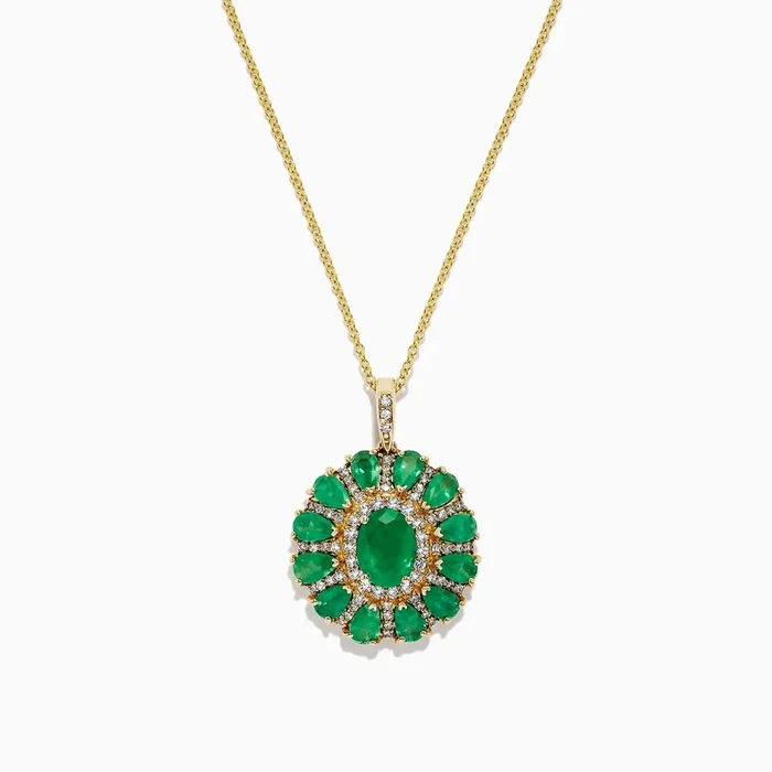 Gemma Emerald and Diamond Flower Pendant, 4.19 TCW