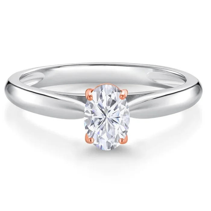 Gemstone Birthstone 2-Tone Solitaire Engagement Ring for Women | 925 Silver 10K Rose Gold Prongs | Oval 6X4MM | Wedding Anniversary Promise Ring